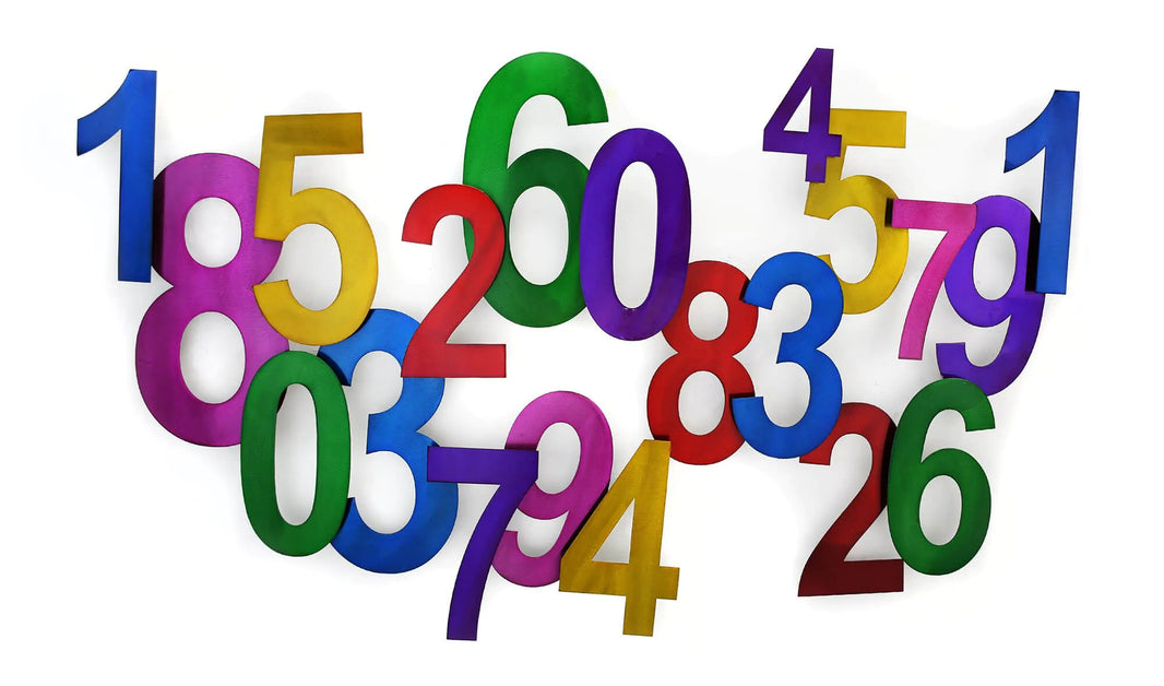 Handgefertigte Metallrahmen Zahlen Wandskulptur - Modernes Eisen Kunstwerk, 60 x 97 cm, Multifarbig, ideal für kreative Wanddekoration.