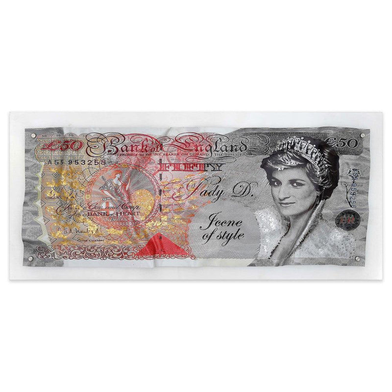 50 Pfund Diana Spencer | Druck auf einer deformierten Platte | 44 x 98 cm - Designerobjekte.com