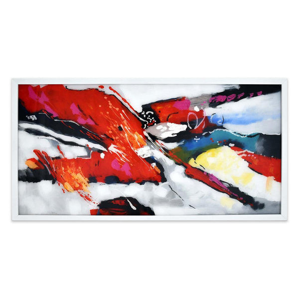 Abstraktes Gemälde auf Plexiglas rot und weiß. 64 x 124 cm - Designerobjekte.com