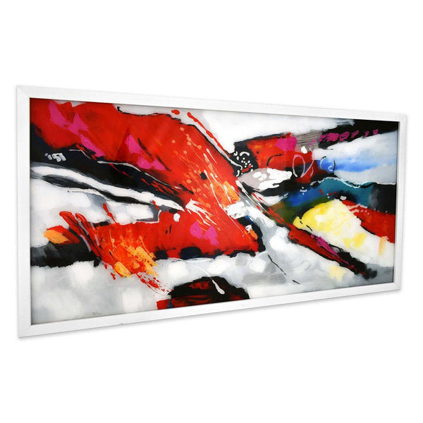 Abstraktes Gemälde auf Plexiglas rot und weiß. 64 x 124 cm - Designerobjekte.com