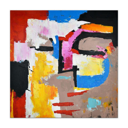 Abstraktes Gesicht – Handgemaltes Kunstwerk auf Leinwand, lebendige Farbkombinationen und künstlerischer Ausdruck, 100 x 100 cm.
