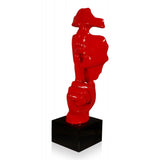 Abstraktes Männergesicht rot. Surrealistische Skulptur aus lackiertem Kunstharz mit Marmorsockel - Designerobjekte.com