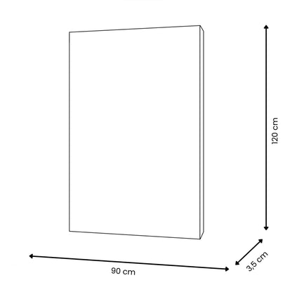 Maßzeichnungen des Handgefertigten Abstrakten Gemäldes 3D-Acryl-Relief in Blau mit Weißem Rand, um die Dimensionen und Tiefe des Kunstwerks zu verdeutlichen.