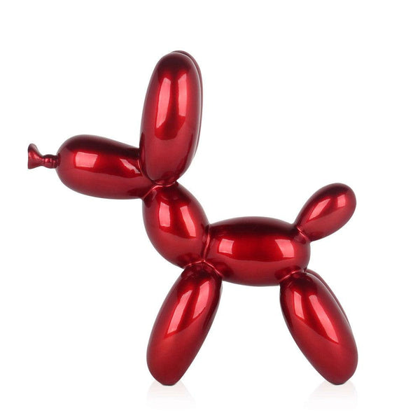 Ballon-Hund rot metallic. 27 x 26 x 9,5 cm. Pop Art-Skulptur aus Kunstharz, Metalleffekt - Designerobjekte.com