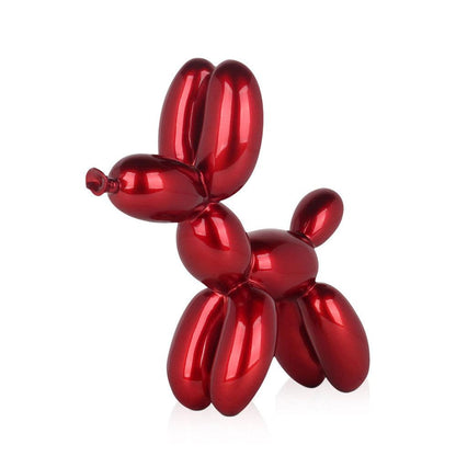 Ballon-Hund Skulptur in Rubinrot Metallic – Ein auffälliges Deko-Element aus Kunstharz, das Freude und kreative Energie in jeden Raum bringt.