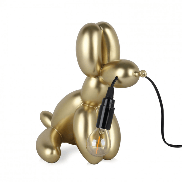 Ballonhund gold. Tischlampe Skulptur Pop Art aus Harz Metalleffekt - Designerobjekte.com