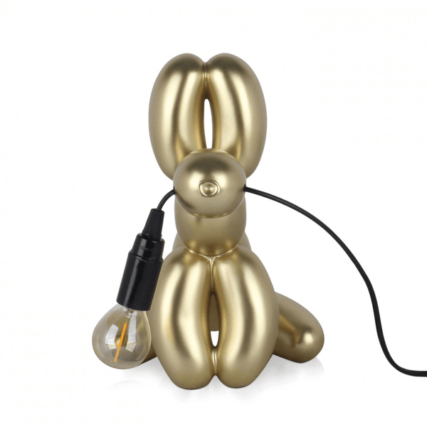 Ballonhund gold. Tischlampe Skulptur Pop Art aus Harz Metalleffekt - Designerobjekte.com