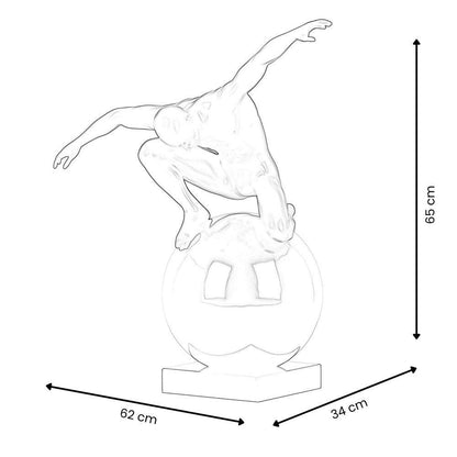 Skulptur „Beherrschung groß“ - Maßzeichnungen der modernen figurativen Kunst aus satiniertem Kunstharz, Maße 65 x 62 x 34 cm, auf einem weißen Marmorsockel.
