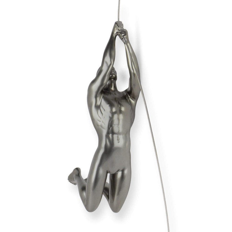 Bergsteiger 4 anthrazit. Moderne figurative Skulptur aus Metalleffekt Harz, zum Aufhängen an der Wand - Designerobjekte.com