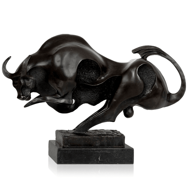 Bronze - Skulptur Stier. Moderne Skulptur aus patinierter Bronze mit Marmorsockel - Designerobjekte.com