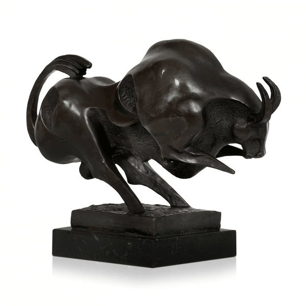 Bronze - Skulptur Stier. Moderne Skulptur aus patinierter Bronze mit Marmorsockel - Designerobjekte.com