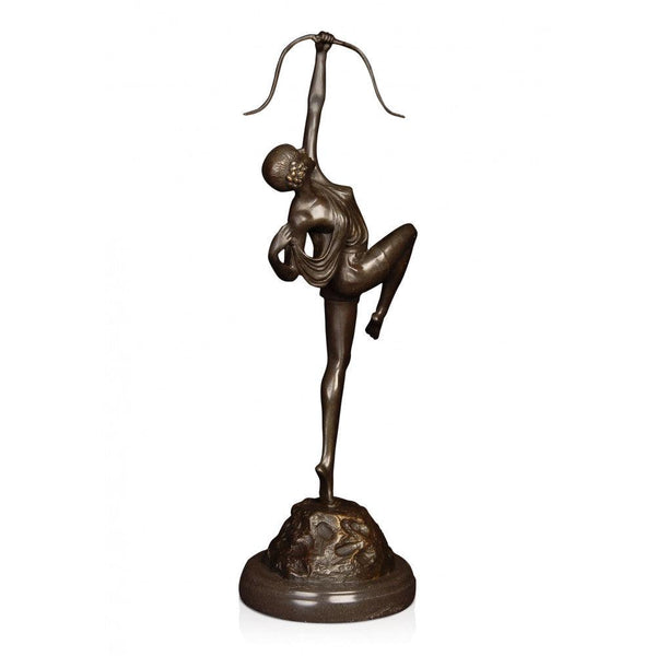 Bronzestatue Bogenschützin. Art Deco-Skulptur aus patinierter Bronze mit Marmorsockel - Designerobjekte.com