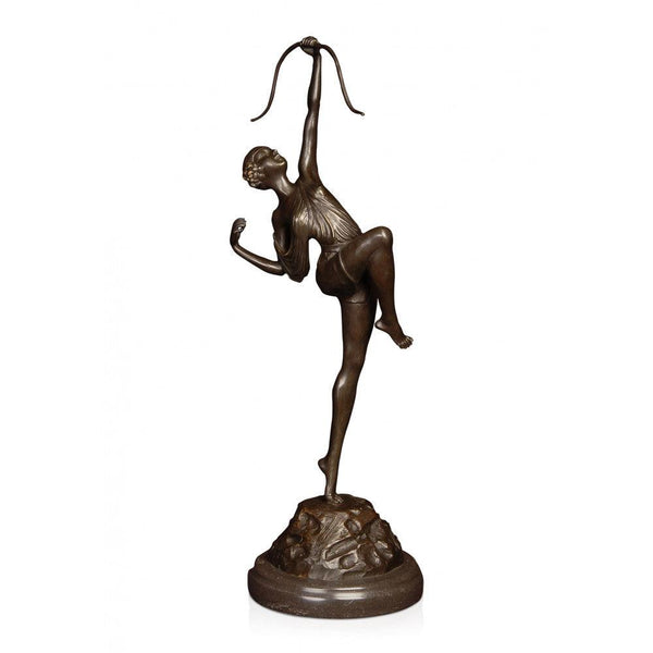 Bronzestatue Bogenschützin. Art Deco-Skulptur aus patinierter Bronze mit Marmorsockel - Designerobjekte.com