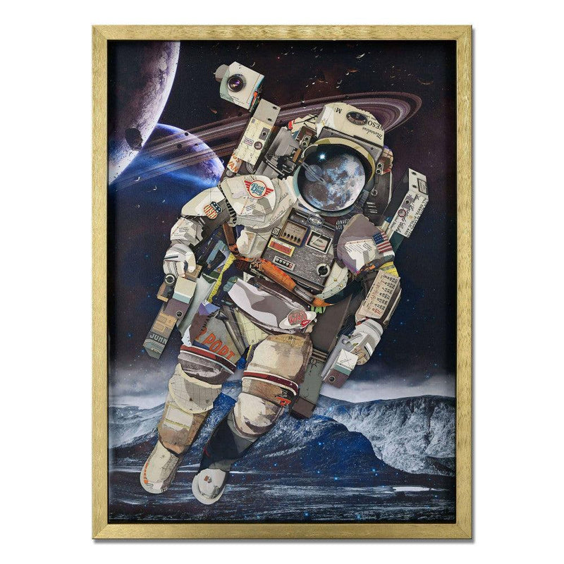 Collage - Bild Astronaut. 3D-Effekt-Bild in Collagetechnik, gerahmt und geschützt durch eine Glasfront - Designerobjekte.com