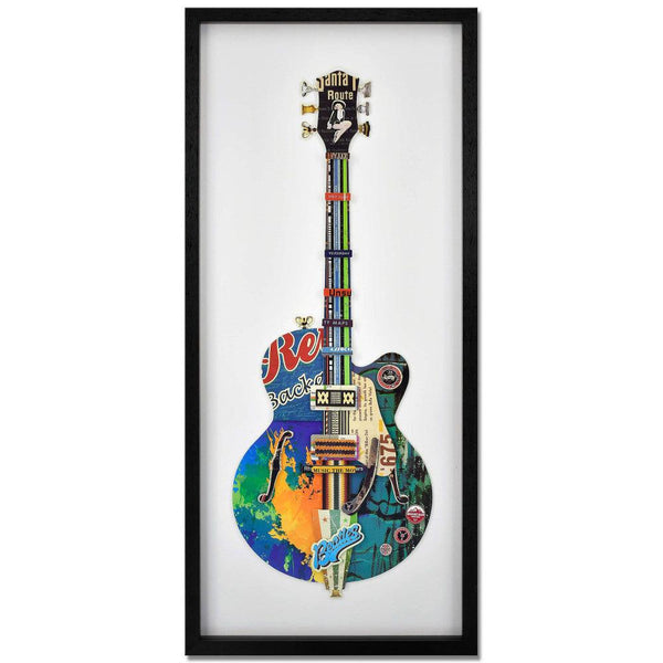 Collage - Bild E - Gitarre. 3D-Effekt-Bild in Collagetechnik, gerahmt mit Glas. - Designerobjekte.com