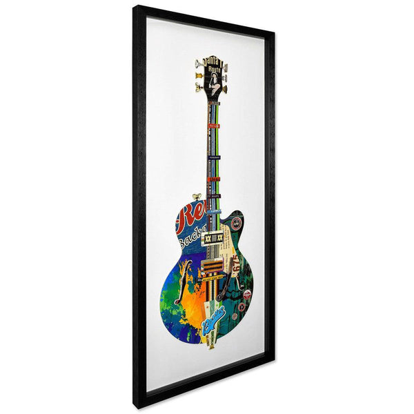 Collage - Bild E - Gitarre. 3D-Effekt-Bild in Collagetechnik, gerahmt mit Glas. - Designerobjekte.com