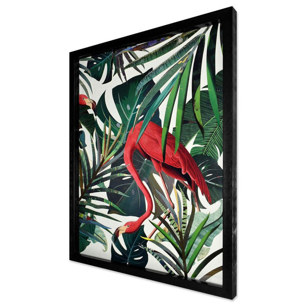 Collage - Bild Flamingo. 3D-Effekt-Bild in Collagetechnik, gerahmt und geschützt durch eine Glasfront - Designerobjekte.com