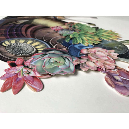 Detailansicht des 3D-Effekt-Bildes: Schnecke mit Blumen im Vintage-Stil, das lebendige Farben und exquisite Detailgenauigkeit zeigt.