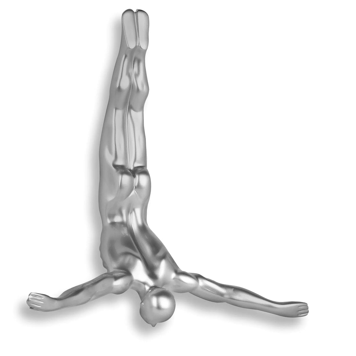 Silberfarbene Taucher Skulptur aus Kunstharz mit Metalleffekt, moderne Wandkunst, 28x28x9 cm, ideal für stilvolle Wohnräume und Kunstliebhaber.