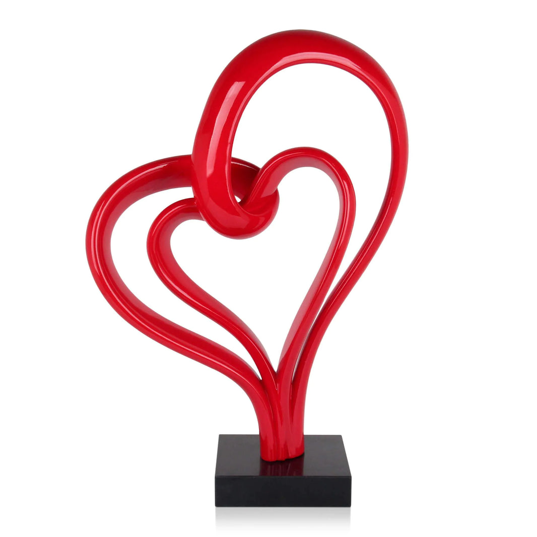 Moderne Herz-Skulptur aus lackiertem Harz mit Marmorsockel - Rot, 73x52x21 cm, elegante Design-Dekoration für Ihr Zuhause.