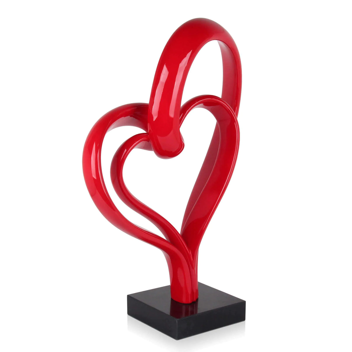 Schöne moderne Herz-Skulptur aus lackiertem Harz mit Marmorsockel - Rot, 73x52x21 cm, eine ideale Geschenkidee für Kunstliebhaber.