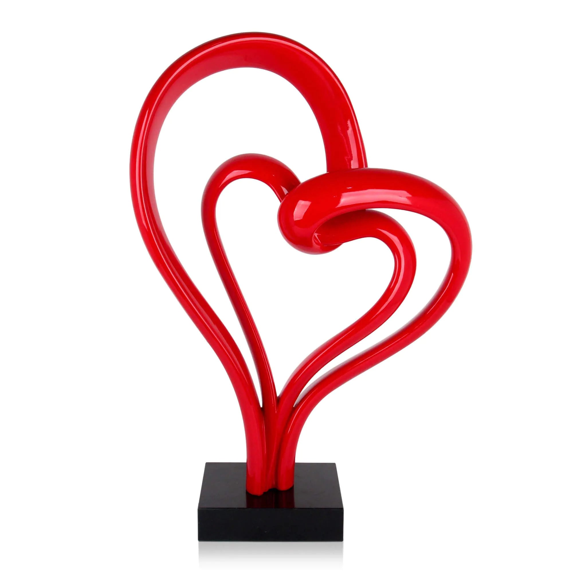 Künstlerische moderne Herz-Skulptur aus lackiertem Harz mit Marmorsockel in Rot, 73x52x21 cm, zeitgenössisches Design für Ihr Wohnambiente.