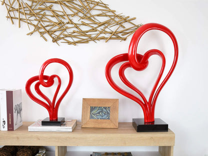 Moderne Herz-Skulptur Aus Lackiertem Harz Mit Marmorsockel - Rot, 73x52x21 cm: Ein elegantes Kunstwerk, das Herzen symbolisiert und mit einem stilvollen roten Finish begeistert.
