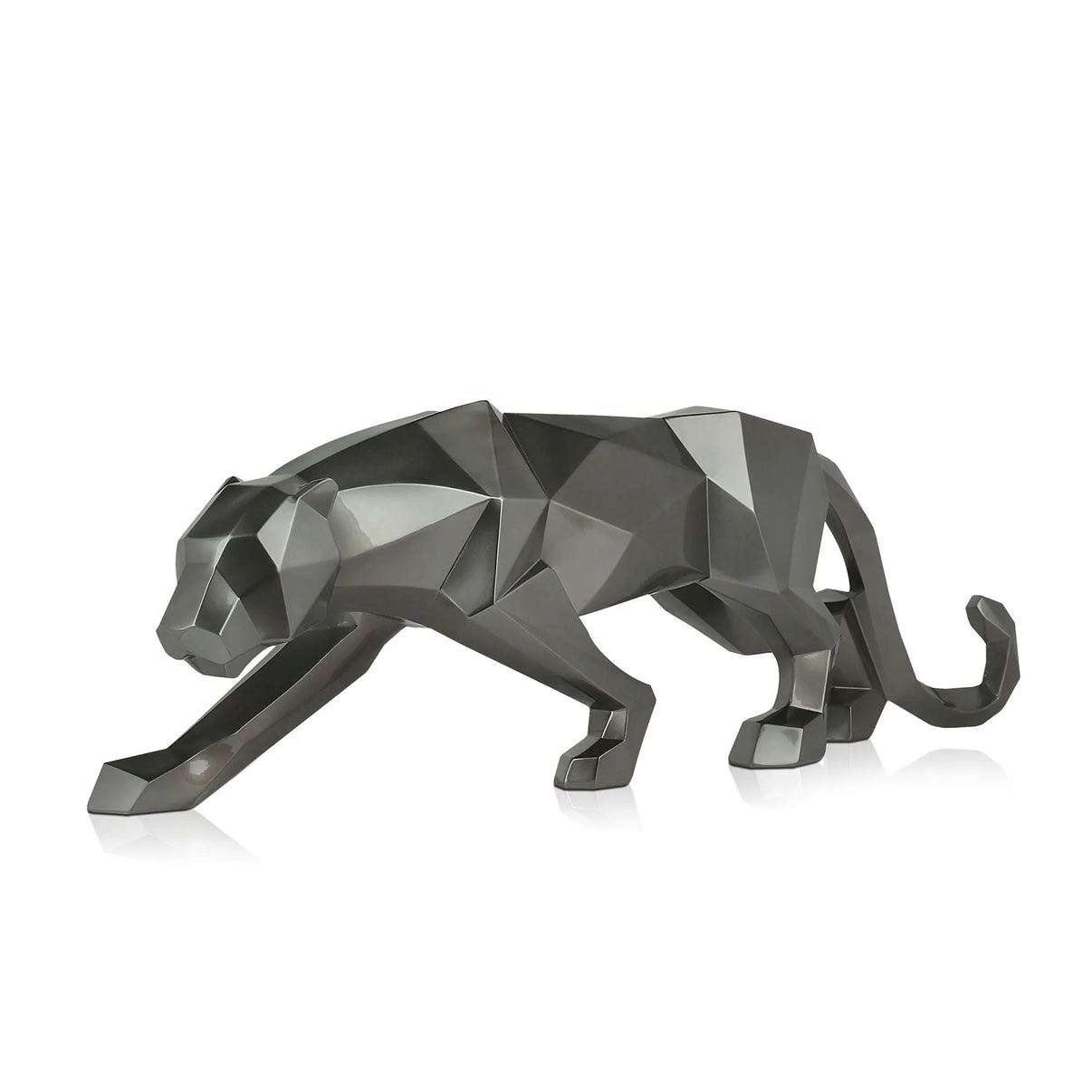 Facettierte Panther Skulptur aus Kunstharz, Anthrazitmetallic, 31 cm hoch - ein eleganter Blickfang für Ihr Zuhause.