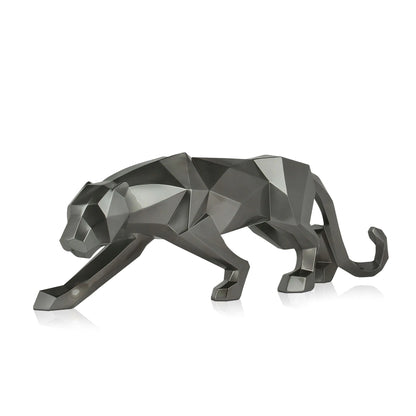 Facettierte Panther Skulptur aus Kunstharz, Anthrazitmetallic, 31 cm hoch - ein eleganter Blickfang für Ihr Zuhause.