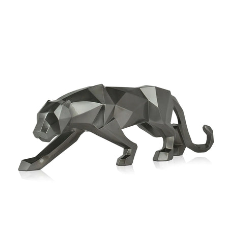 Facettierte Panther Skulptur aus Kunstharz, Anthrazitmetallic, 31 cm hoch - ein eleganter Blickfang für Ihr Zuhause.