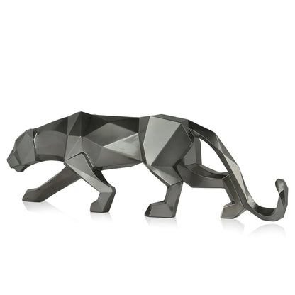 Facettierte Panther Skulptur Aus Kunstharz, Anthrazitmetallic, 31 Cm Hoch, 99 Cm Lang in einem eleganten Wohnambiente dekoriert.