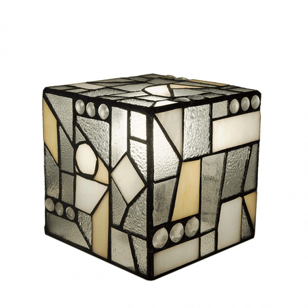Tiffany Lampe Kubus in Gelb – Moderne Nachttischlampe aus hochwertigem Glas, zeichnet sich durch ein kunstvolles Mosaik aus farbigem Glas aus, ideal für stilvolle Inneneinrichtungen.