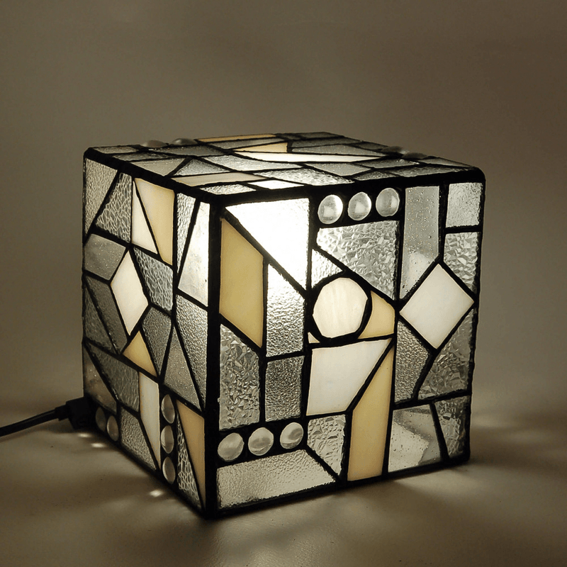Designer Tiffany Lampe Nachttischlampe Kubus Herbst