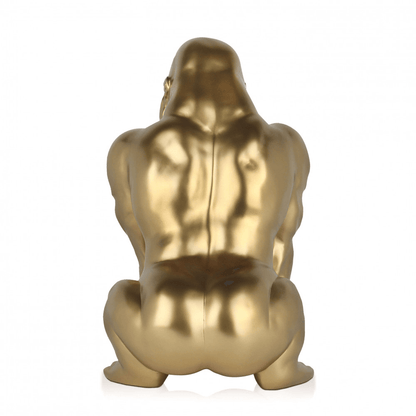 Designer Tischlampe Orang-Utan aus Harz mit Goldeffekt – Rückansicht der Tischlampe, zeigt die massive goldene Form und das minimalistische Design.
