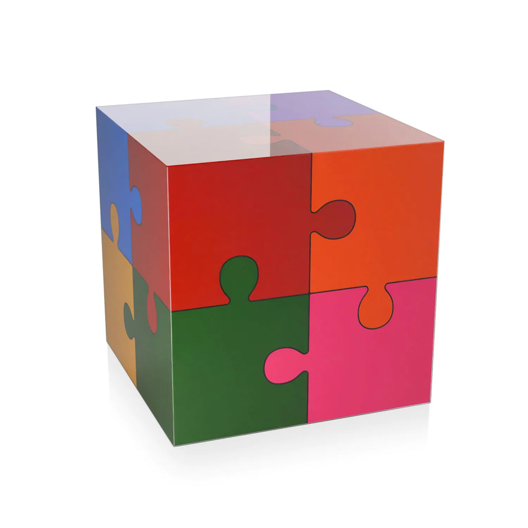Beistelltisch Puzzle 50x50 cm - Modernes Design aus poliertem Methacrylat mit mehrfarbiger Oberfläche, ideal für stilvolle Wohnräume.