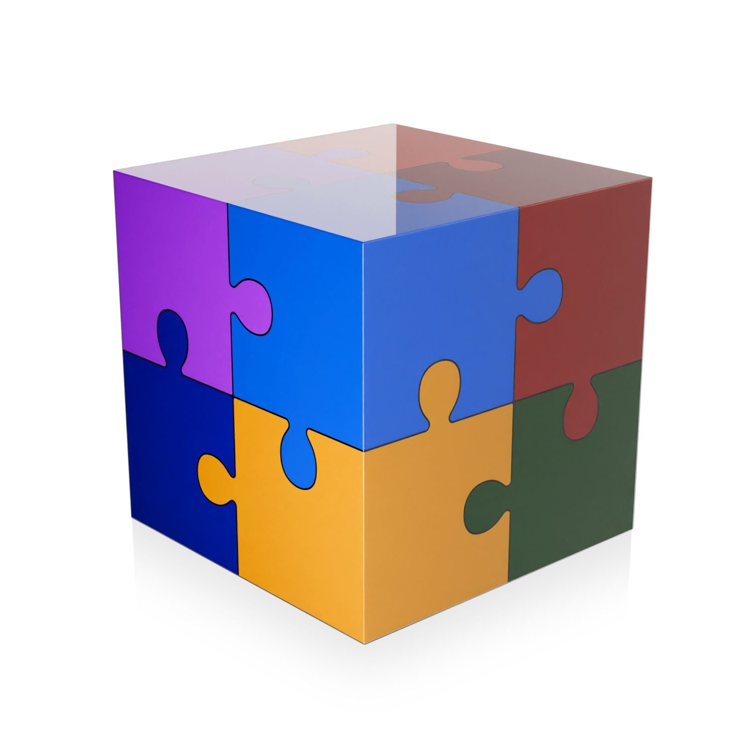 Stylischer Beistelltisch Puzzle 50x50 cm aus poliertem Methacrylat, ideal für moderne Wohnräume.