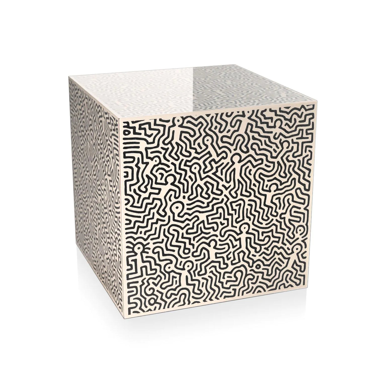 Beistelltisch Pop 50 x 50 cm – modernes Designelement für stilvolle Innenräume, aus hochwertigem Methacrylat gefertigt, mit abstrahierter Rückdruckgestaltung und eleganter, polierter Oberfläche.