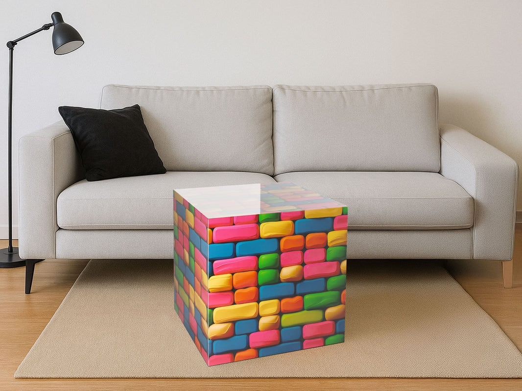 Hochwertiger Beistelltisch Bunte Bausteine aus Methacrylat, ideal für Getränke und Dekorationen in jedem Raum.
