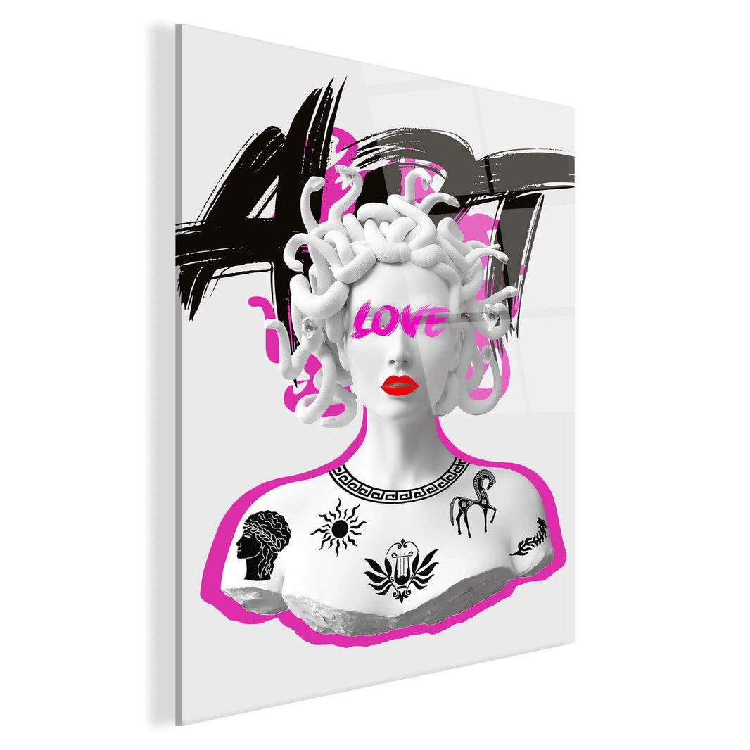Detaillierte Ansicht des Acrylbildes Medusa Modern Stilisiert - Hochwertiger Druck auf Methacrylat, unterstreicht italienische Handwerkskunst und stilvolles Design.