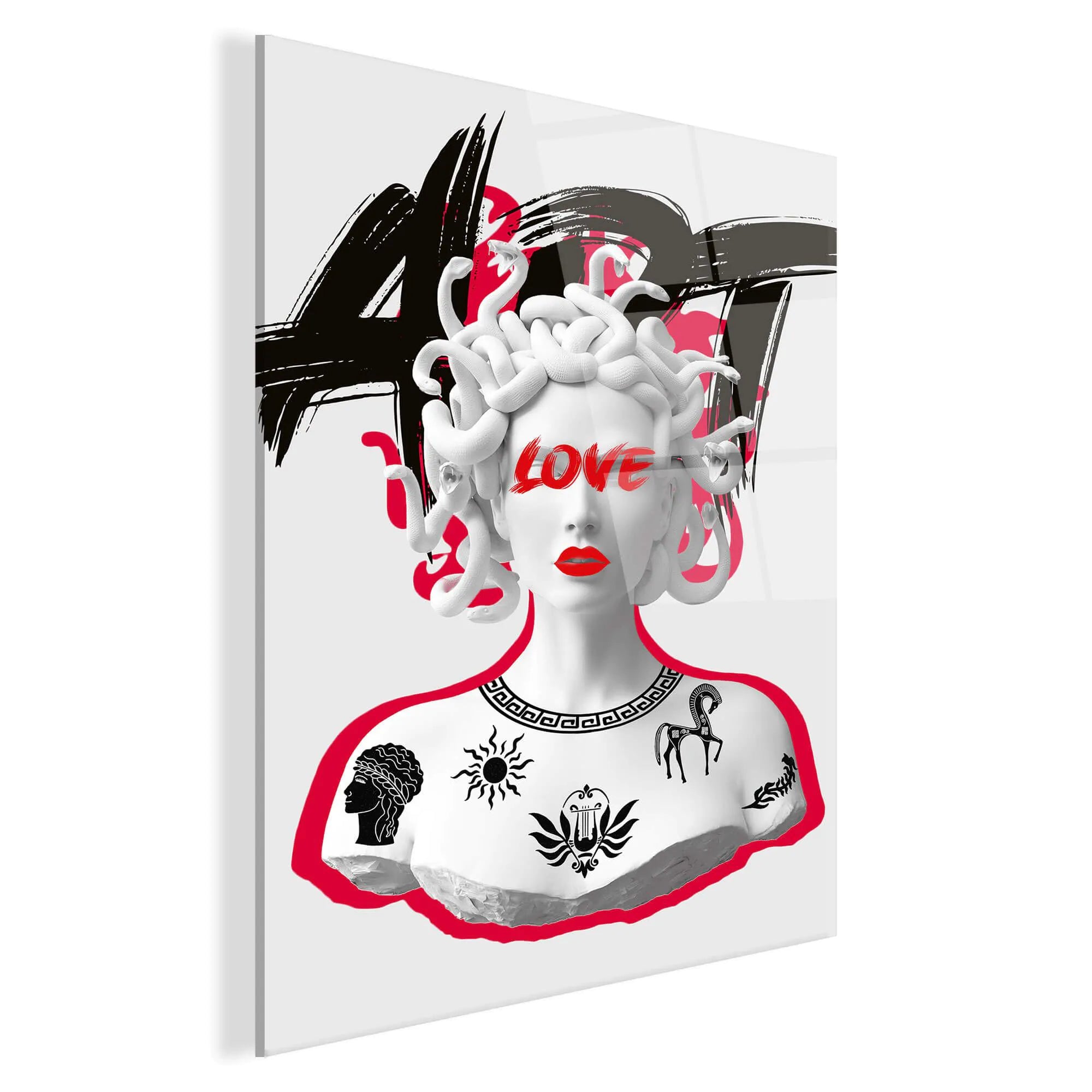 Detailansicht des Acrylbildes Medusa Rot - ein hochwertiges Kunstwerk aus Italien mit einer beeindruckenden Tiefenwirkung und stilvollem Modernen Design.
