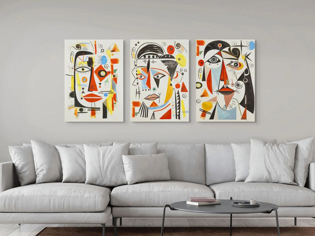 Hochwertiges 3-Teiliges Acrylbild 70x150cm, Figurative Kunst Nach Picasso, Made In Italy - Modernes Wandbild, das stilvolle Akzente in Ihrem Wohnzimmer setzt.