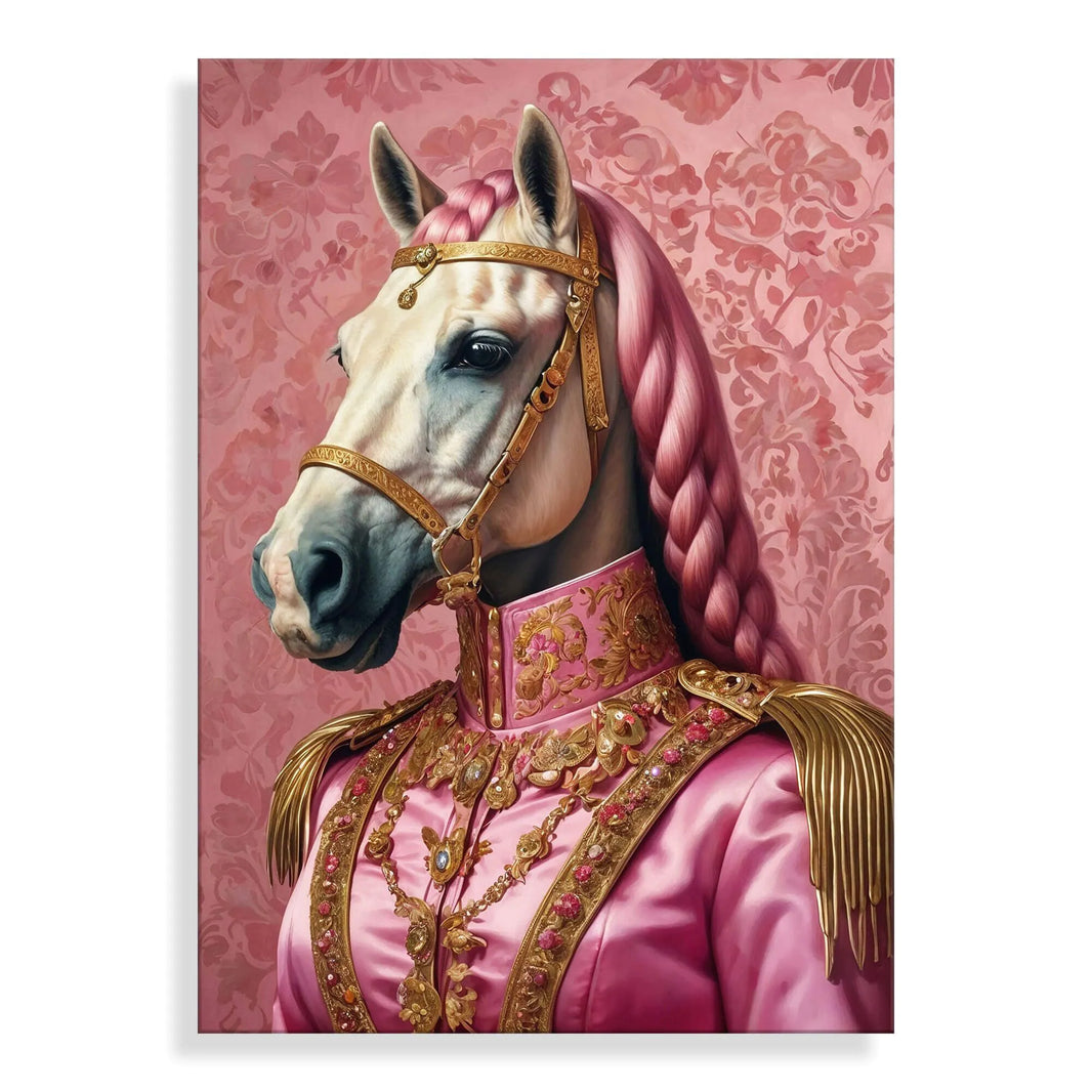 Acrylbild Pferd Imperial Pink Parade - Ein modernes Kunstwerk in leuchtendem Rosaton, das Eleganz und Schönheit ausstrahlt.