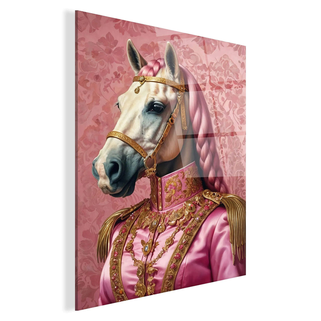 Detailansicht des Acrylbildes Pferd Imperial Pink Parade - Atemberaubende Farben und glänzendes Finish, ideales Dekor für kunstliebende Räume.