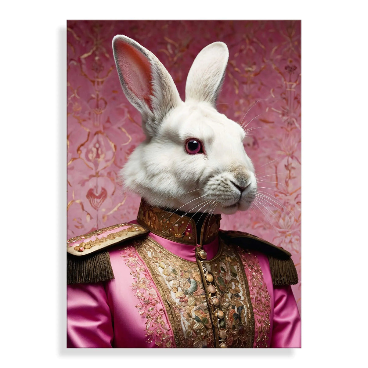 Kunstvolles Acrylbild "Kaninchen Imperial Pink Parade" in elegantem Rosa, das modernen Stil und Tiermotive kombiniert auf einem glänzenden Methacrylat-Panel.