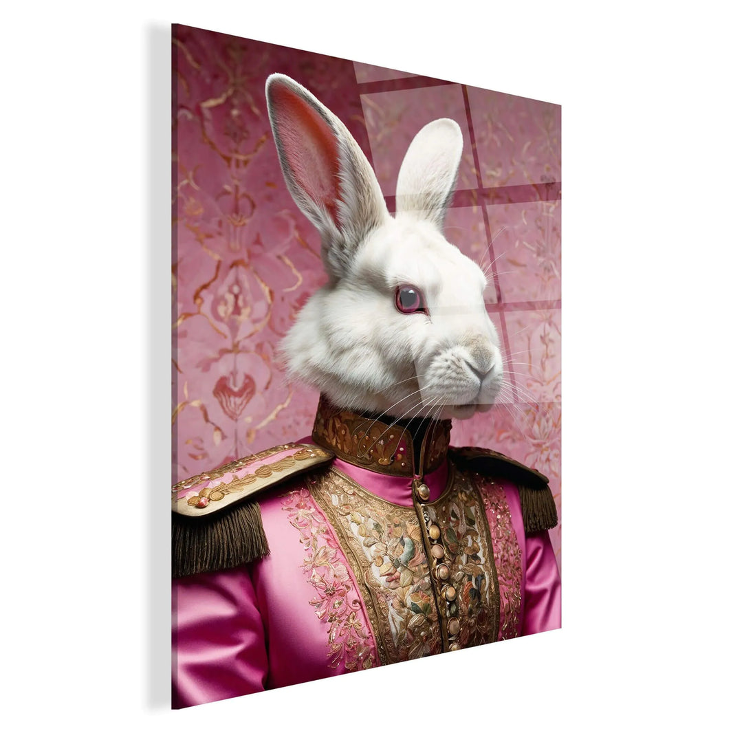 Detailansicht des beeindruckenden Acrylbildes "Kaninchen Imperial Pink Parade", hergestellt in Italien mit modernster Quadrodruck-Technik und elegantem pinkem Design.
