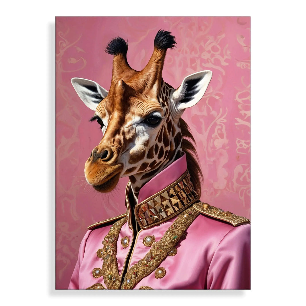 Acrylbild Giraffe Im Modernen Stil – Imperial Pink Parade, Hochwertiger Druck Auf Methacrylat, farbenfrohe moderne Giraffenkunst für stilvolle Wohnräume