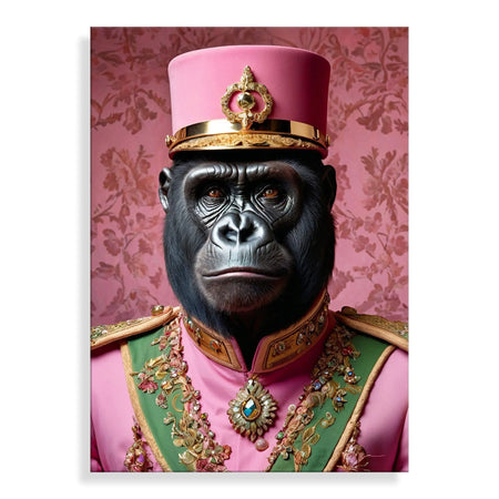 Gorilla Imperial Pink Parade – modernes Acrylbild auf Methacrylat mit poliertem Finish und faszinierendem 3D-Effekt, perfekt für die dekorative Gestaltung von Wohnräumen.