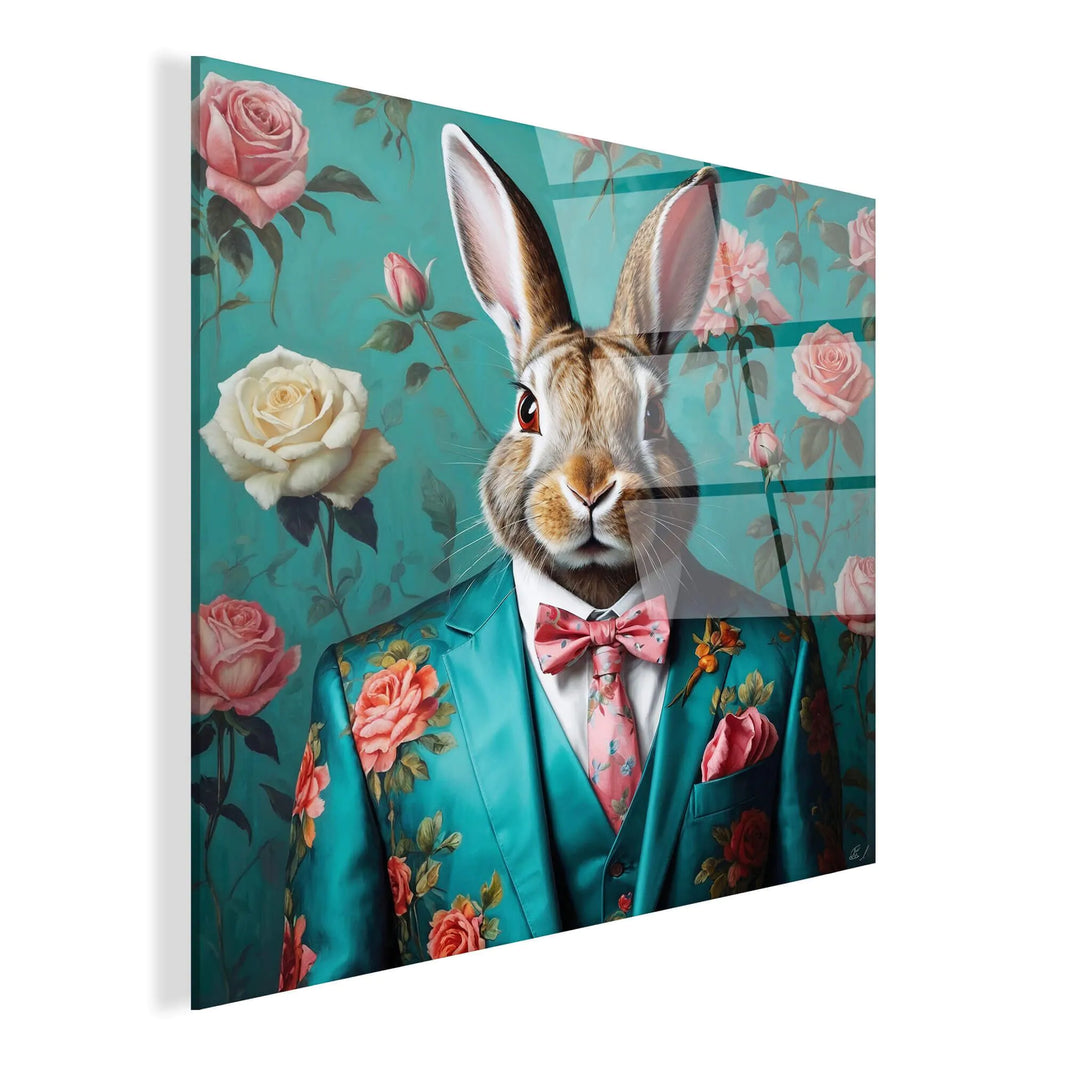 Acrylbild Kaninchen Blumenparade von Paolo & Edgar – modernes Methacrylat-Kunstwerk mit lebendigen Farben, ideal für stilvolle Wohnräume.