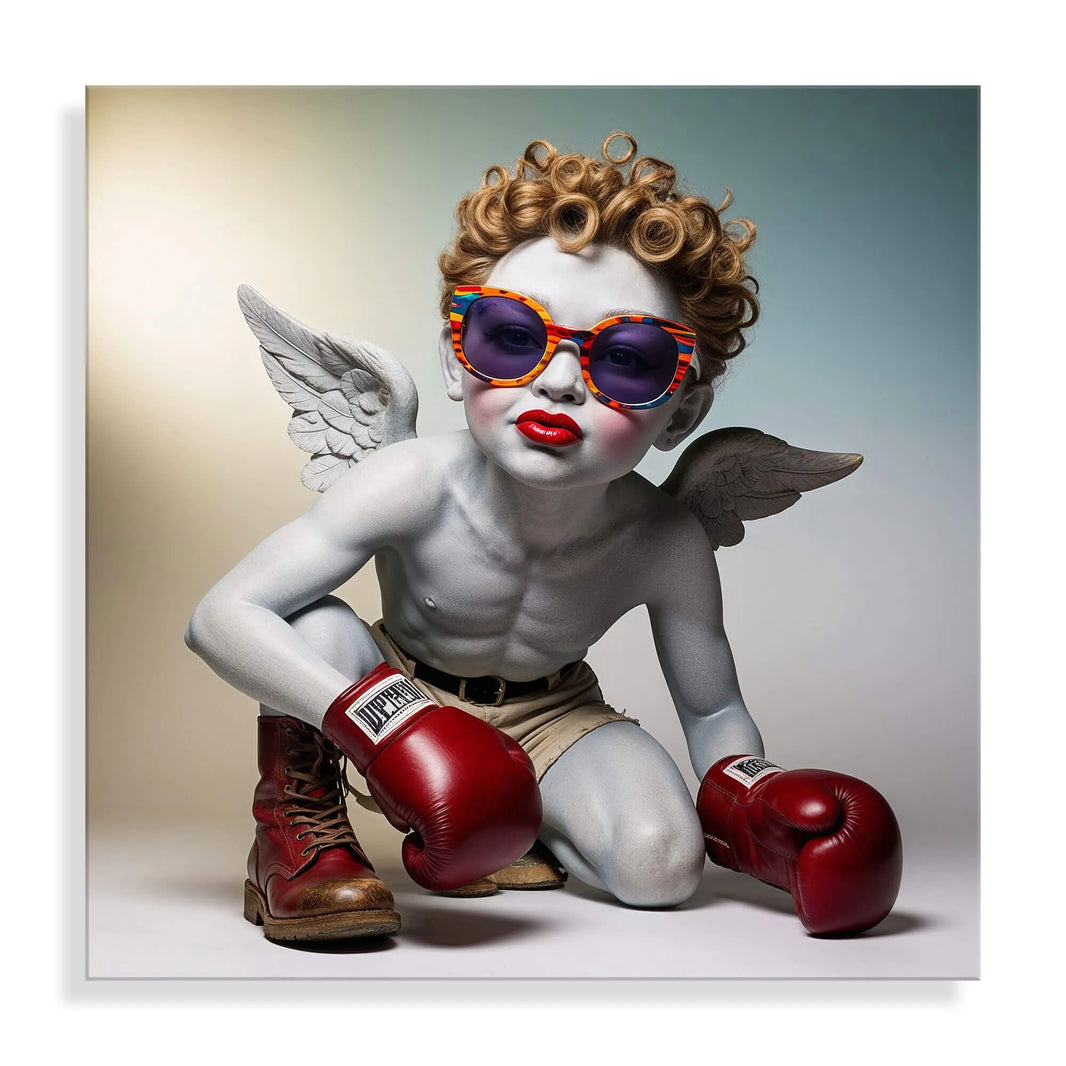 Acrylbild Putto Boxer von Paolo & Edgar - Modernes Methacrylat-Kunstwerk in Mehrfarbig, das durch seine lebendigen Farben und poliertes Finish beeindruckt und Ihr Zuhause bereichert.