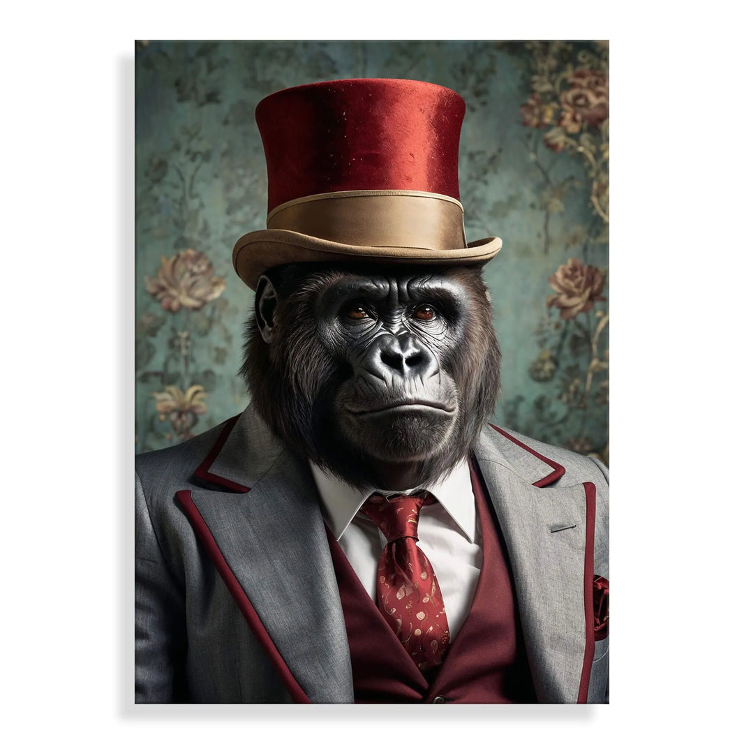 Exquisites Acrylbild 'Gorilla Noblesse Parade' auf glänzendem Methacrylat, modernes Kunstwerk, das die Schönheit der Tierwelt einfängt und Ihrem Wohnraum Eleganz verleiht.